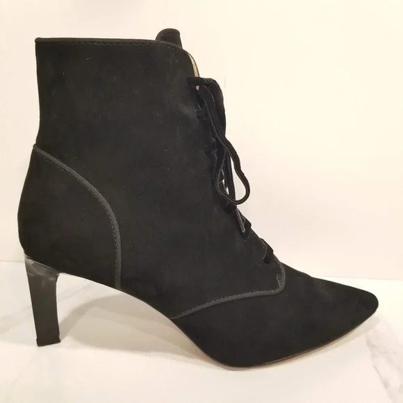 AD & Daughters Black Suede Lace Up Zip Ankle Boots Pointed Toe Heels Womens - Picture 4 of 11